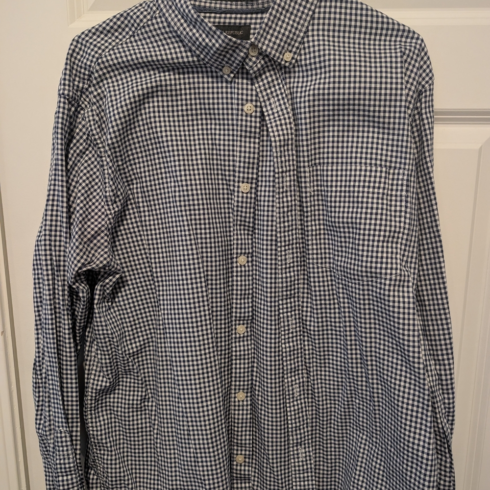 Banana Republic Navy and White Gingham Button-Down Shirt